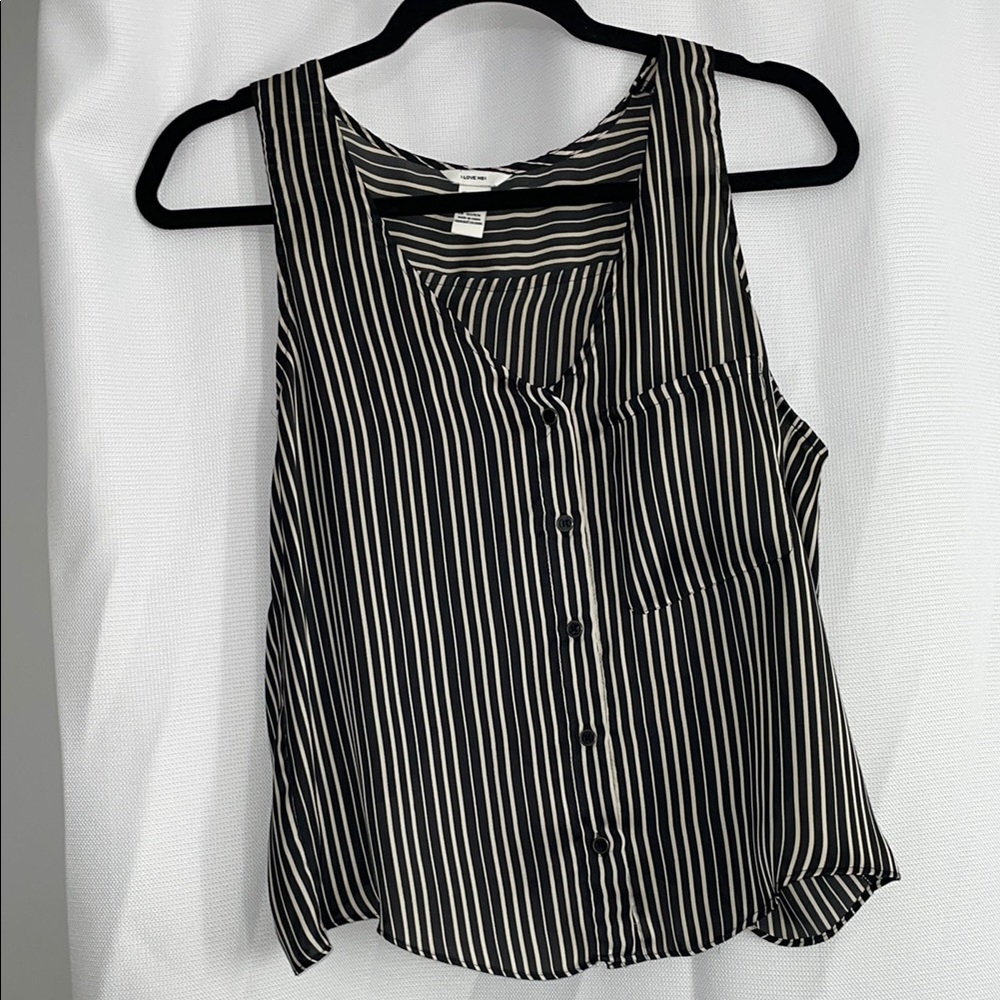 Black and White Striped button Top